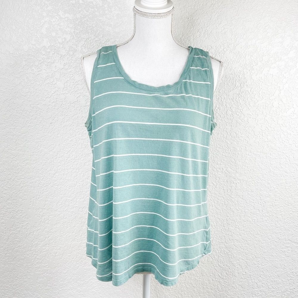 French Laundry Green and White Striped Round Neck Tank Top Size Large